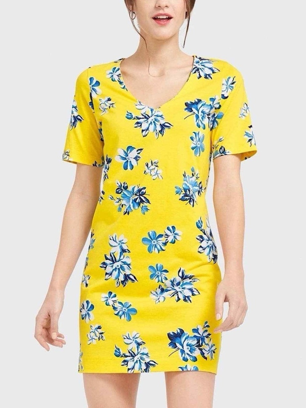 Draper James Yellow Blue Floral Pima Cotton Shift Dress Southern Chic Size Small